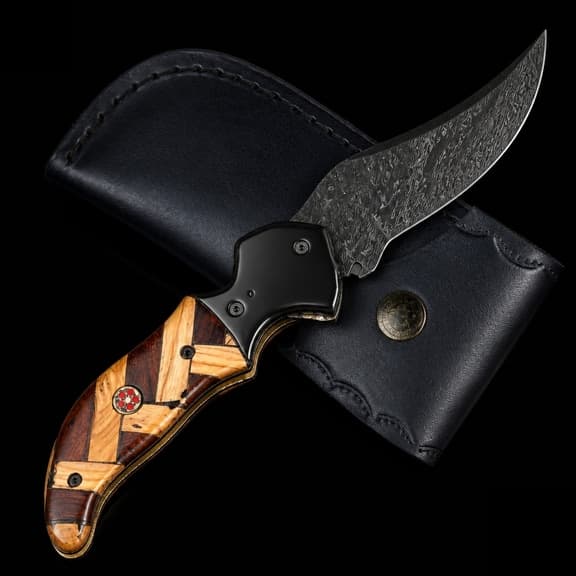 Olive Wood Damascus Camping Folder