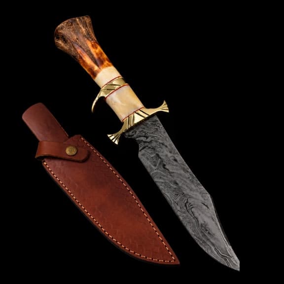 Custom Handmade Damascus Bowie Hunter