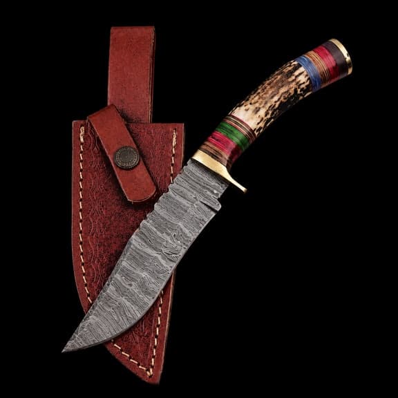 Damascus Hunting Knife — Stag Antler